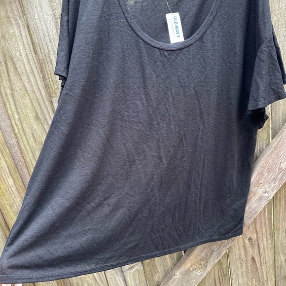 Old Navy Solid Black Linen Blend Flutter Sleeve Loose Fit NWT Casual Tee - Picture 5 of 7